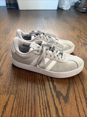adidas Light Gray Suede Low-Top Sneakers with White Stripes